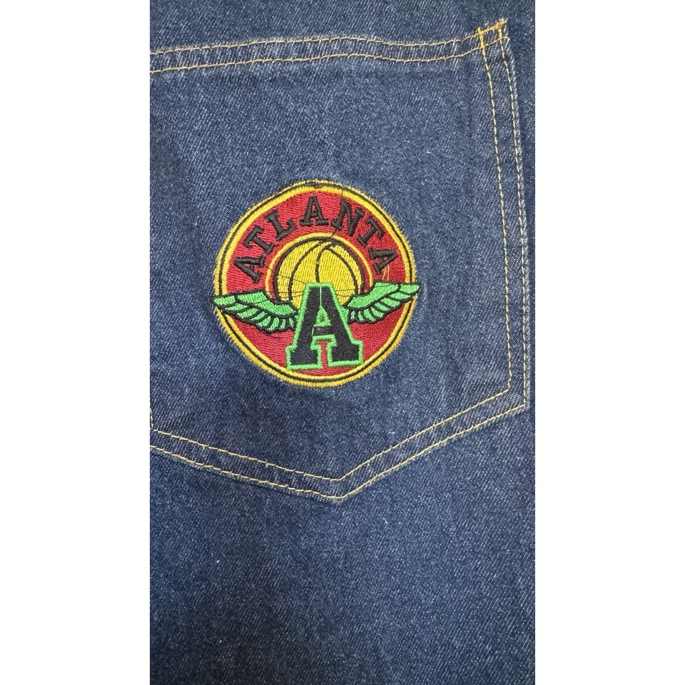 Vtg UNK NBA Teams Embroidered Patches Denim Jeans Mens Streetwear Hip Hop 32x31 - Picture 6 of 12